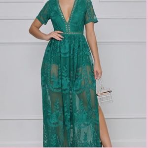 New with tags:Float Away Boho Maxi Romper (Emerald Green)